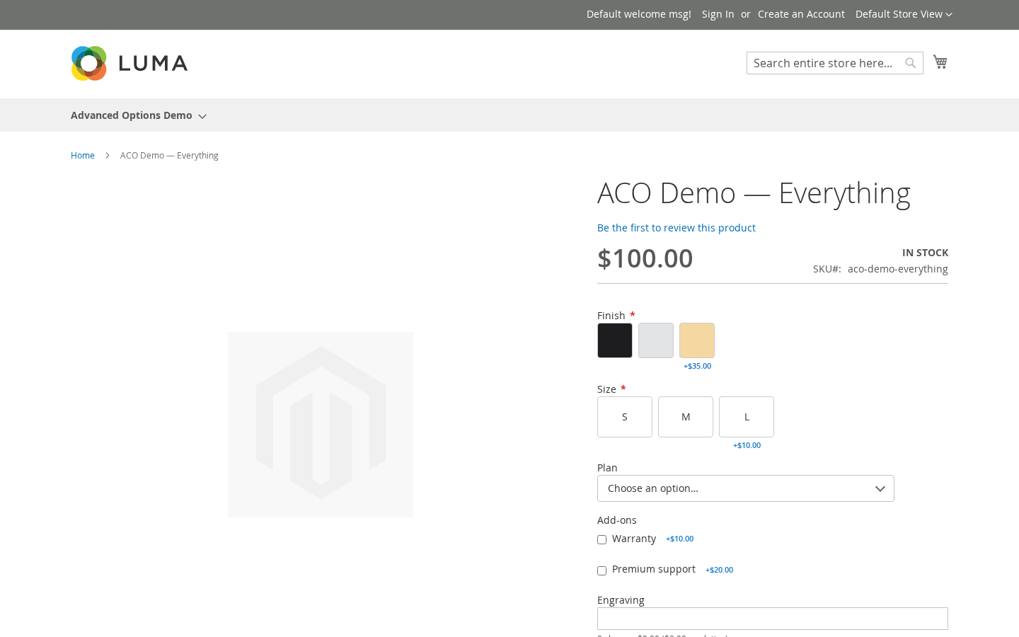 Advanced options on a product page