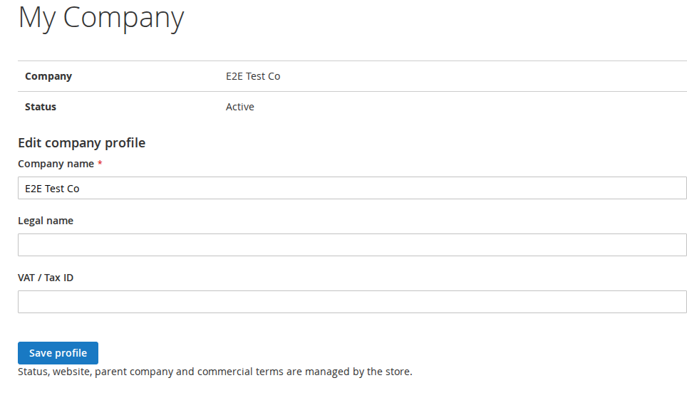My Company in the customer account: the company profile a buyer sees after signing in