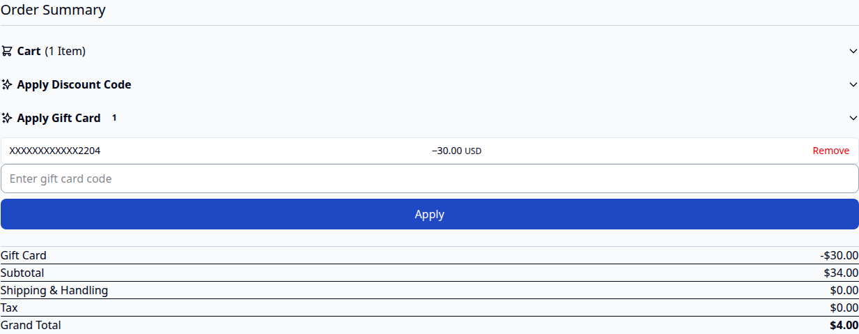 Gift card applied in Hyvä Checkout