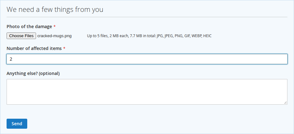 We need a few things from you: a photo field and a number field on the customer's ticket page