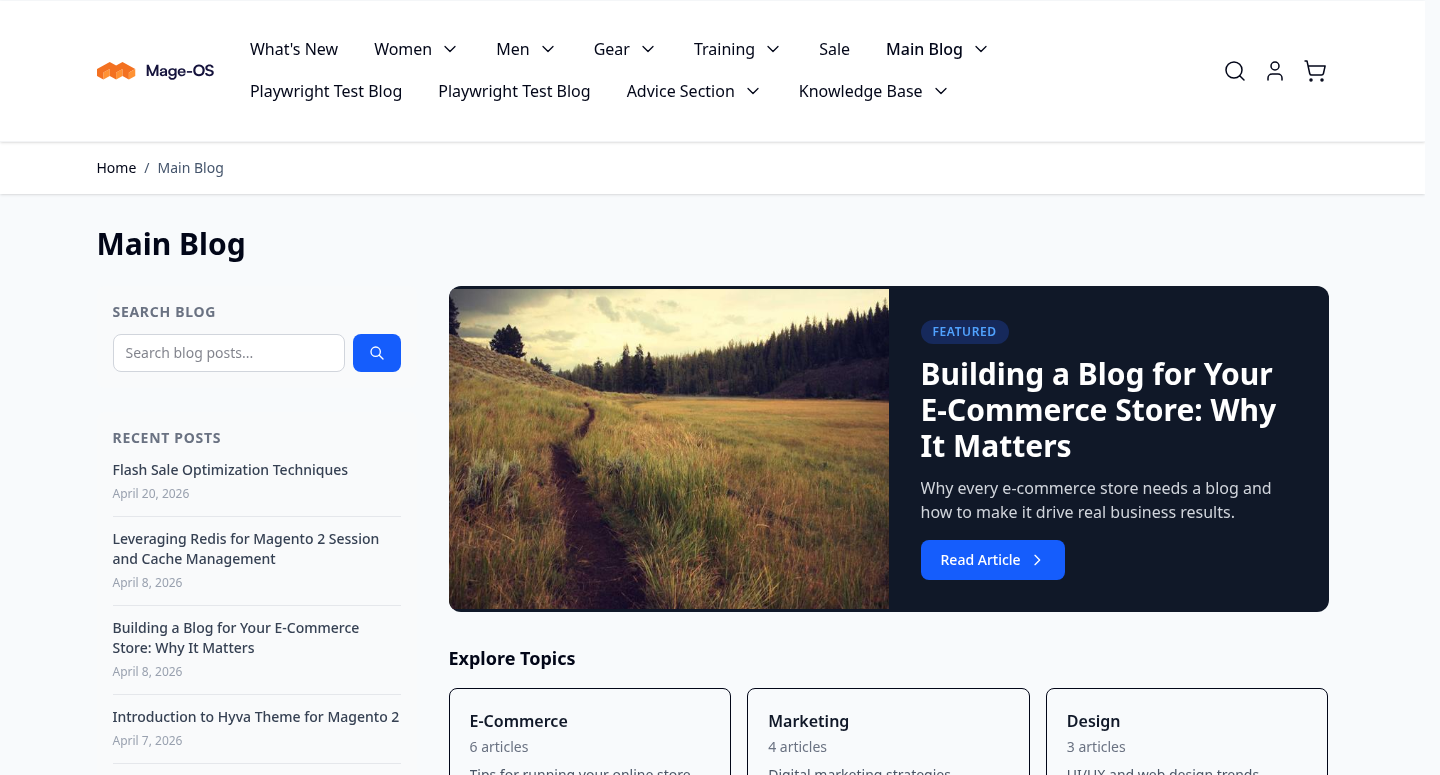 Blog listing page on the Hyvä storefront