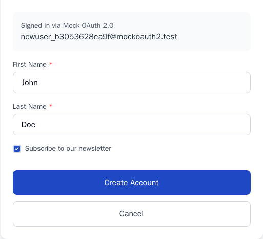 The sign-up confirmation form on Hyvä, with the newsletter consent box